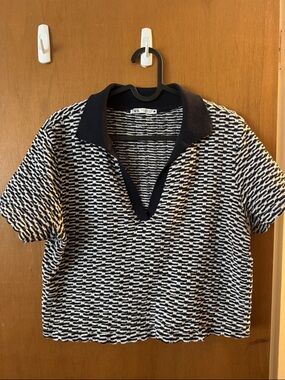 Zara Black & White Textured Knit Polo